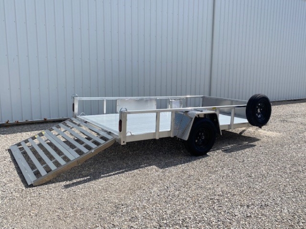 Evansville Kentucky Indiana Illinois Utility Trailer Dealer and Sales 6.10'x12' SA Aluminum Utility Rear Angle Gate Down